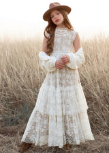 Girls Maxi Lace Chiffon Photoshoot Dresses For 3-15 Years