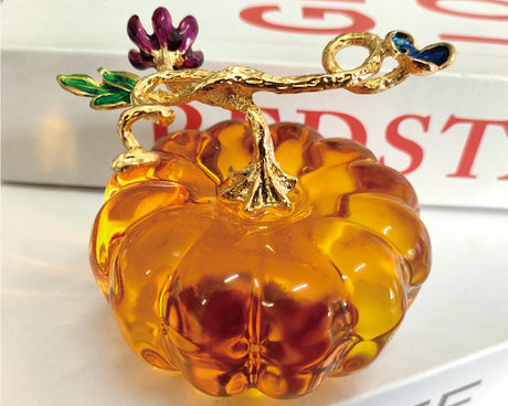 Glass Pumpkin Paperweight Halloween Home Decor Table Ornament