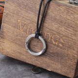 Viking Runes Stainless Steel Pendant Necklace with Wooden Box