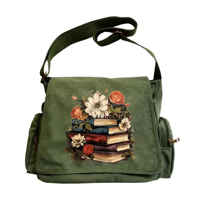 Book Lovers Print Canvas Shoulder Bag Crossbody Messenger Bag