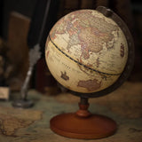 World Globe Earth Map Retro Wooden Base Desk Decor