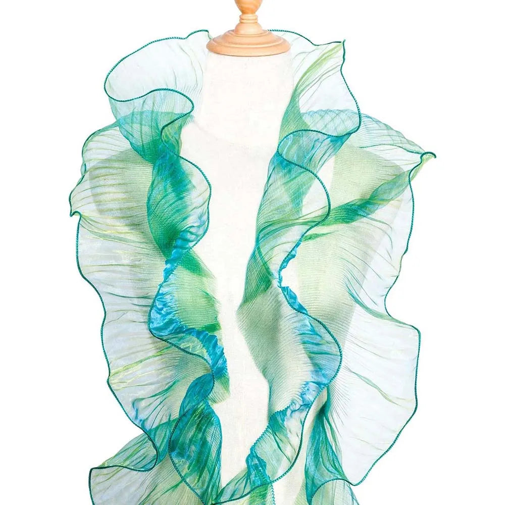 2Yards Ruffled Pleated Mermaid Fabric Gradient Organza Border for DIY Sewing Crafts