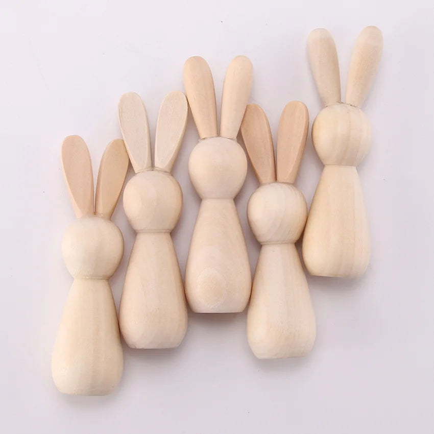 5pcs Easter Wooden Bunnies Unfinished DIY Craft Kit for Easter Decor