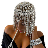 Bling Performance Rhinestone Long Fringed Hair Chain Wig Stage Headwear