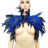 Black Rooster Feather Shrug Gothic Collar with Ribbon Ties