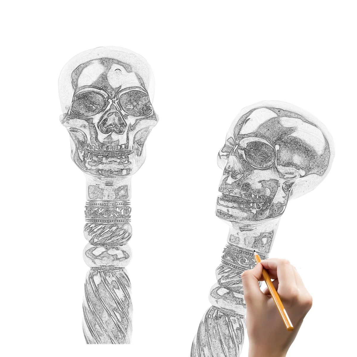 Black Skull Wooden Walking Stick Cosplay Sceptre Cane 93cm