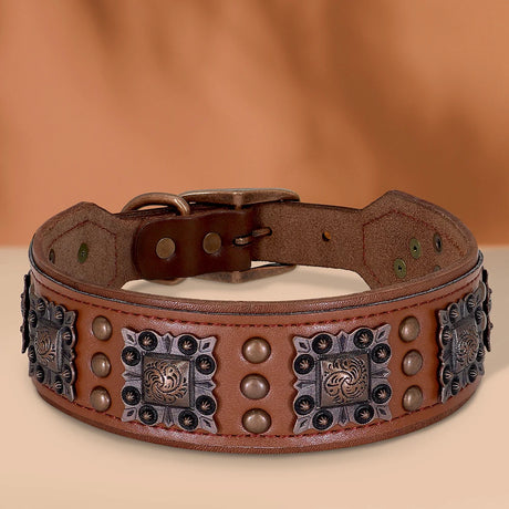 Genuine Leather Dog Collar 2inch Wide Rivet Spikes Collars for Medium Large Dogs Medieval Cosplay