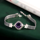 The Gate Keeper's S925 Sterling Silver Bracelet Amethyst Smoky Quartz Flat Woven-chain Jewellery