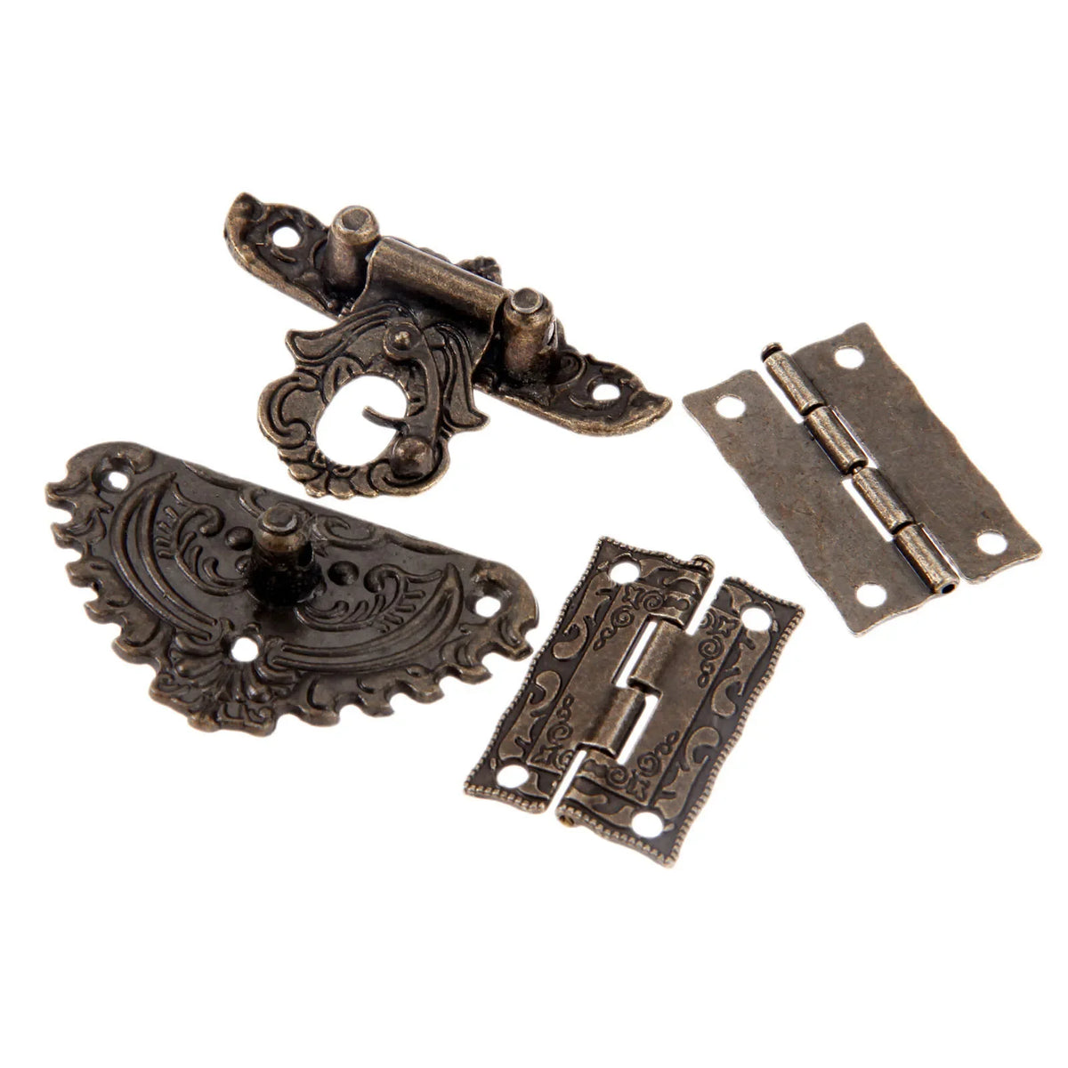 3pcs/set Antique Bronze Padlock Wood Box Latch Hasp Hinge Furniture Hardware
