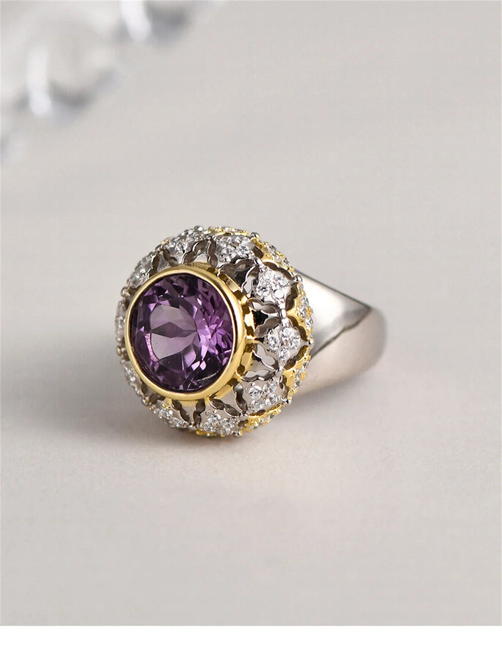 The Eye of Joy S925 Sterling Silver Ring Natural Amethyst Zircon