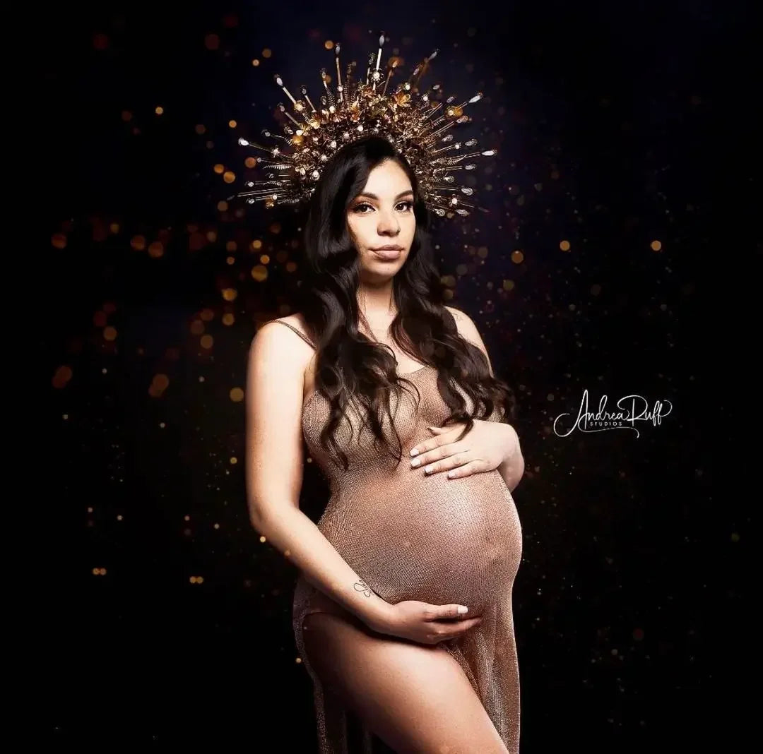 Golden Goddess Pregnancy Dress Knitted Maternity Photoshoot Outfit