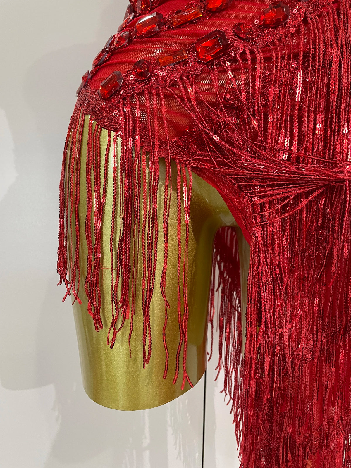 Sparkly Rhinestones Fringed Latin Dance Outfits Stage Performance Costume