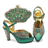 Peacock Peep-Toe Party Pumps Matching Bag and Shoes Set