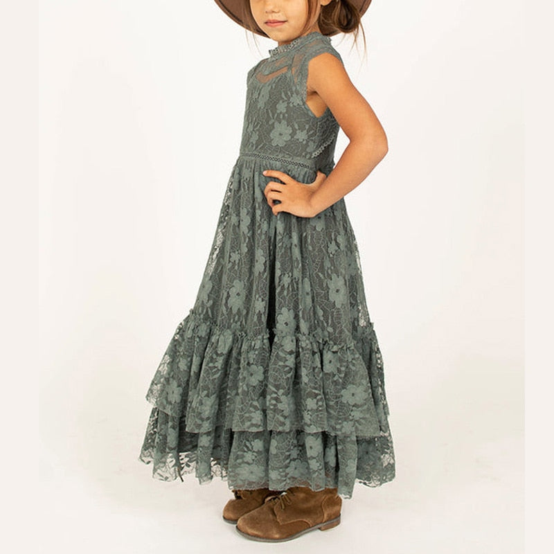 Girls Maxi Lace Chiffon Photoshoot Dresses For 3-15 Years