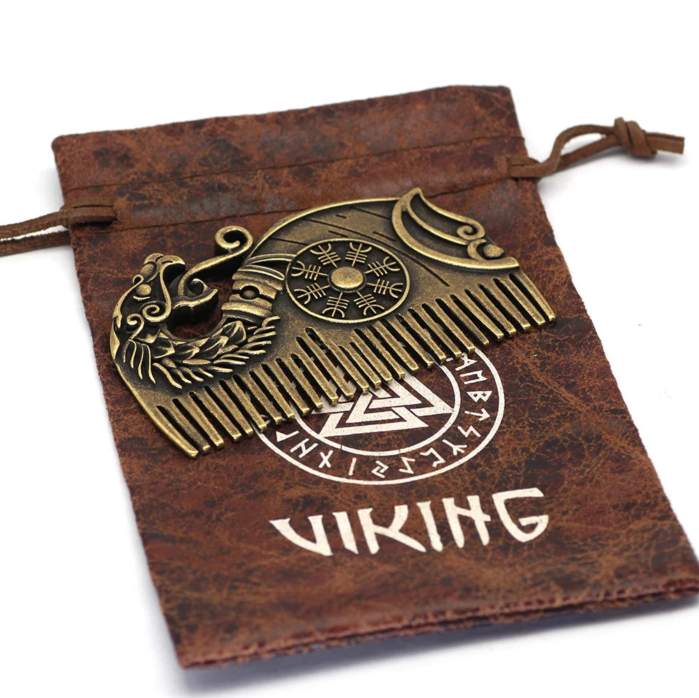 Viking Beard Comb Drakkar with Aegishjalmur Shield Viking Gift For Men