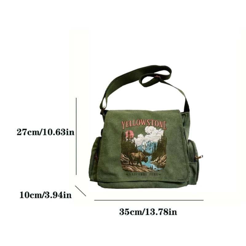 Yellowstone Print Canvas Shoulder Bag Crossbody Messenger Bag
