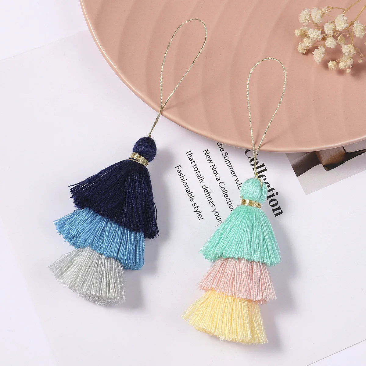 1/2pcs Cotton Tassels for Crafts Tri-Layered Tassels with Hanging Loop for Crafts Jewelry Making Bookmark Clothing  Accessories
