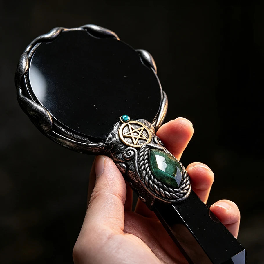 Black Obsidian Scrying Mirror Divination Plate Witch's Altar Decor