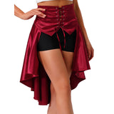 Gothic Steampunk Satiny Pirate Skirt Front Lace-up Tiered Irregular Hem Skirt Waist Belt Medieval Costume