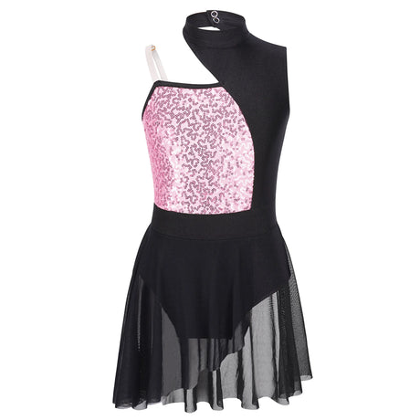 Girls Ballet Gymnastics Figure Ice Skating Sequin Leotard Tutu Dress Performance Dancewear
