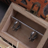 Gothic Thorns Stainless Steel Huggie Hoop Earrings for Men with Wooden Box