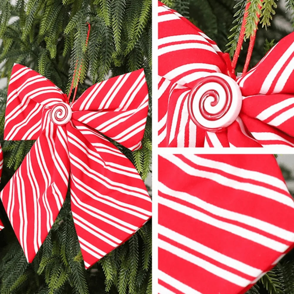 Sparkling Christmas Bow with Ribbon Christmas Tree Bowknot Flocked Wreath Xmas Decorations
