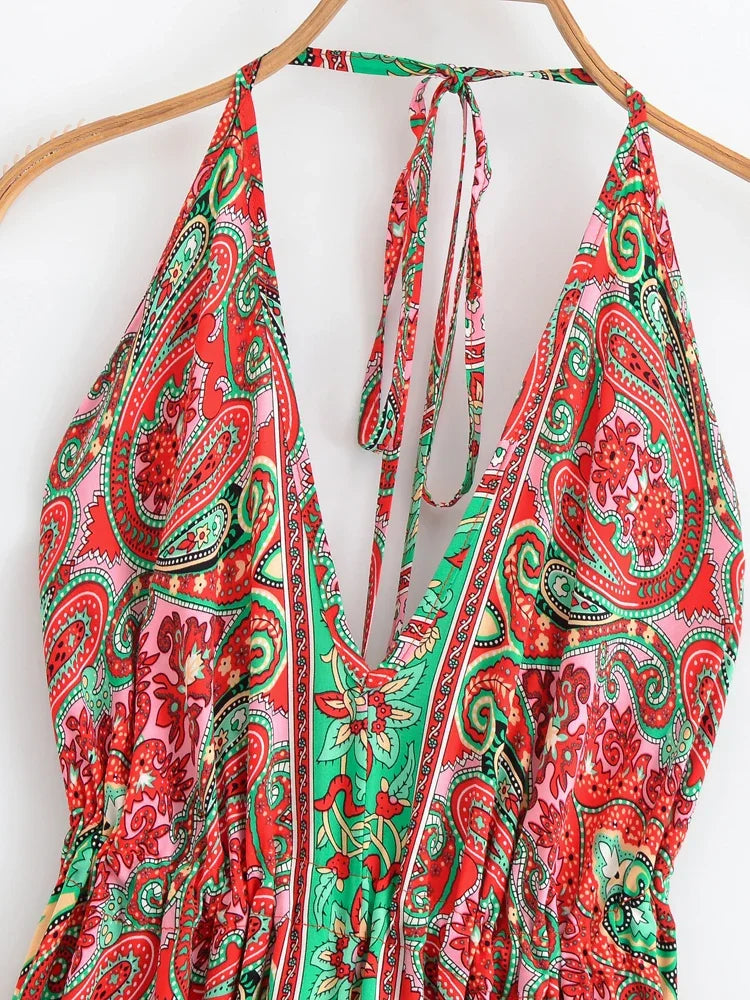 Nahlia's Wild Floral Backless Beach Boho Maxi Dress