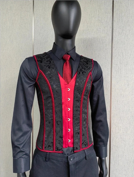 Vintage Circus Men's Boned Waistcoat Corset Vest Lace Up Burlesque Performance Stage Costume
