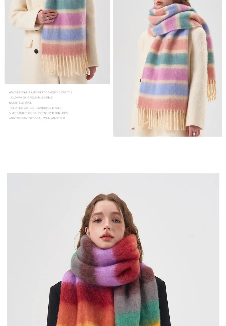 Rainbow Striped Mohair Scarf