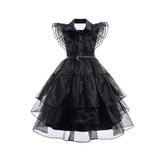 Wednesday Addams Cosplay Costume Girls Black Gothic Dress Sets