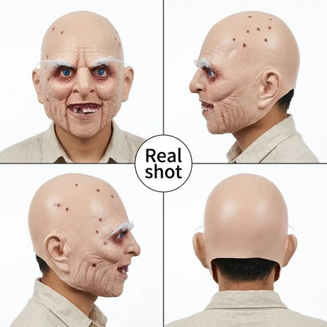 Bald Old Man Mask Full Head Latex Scary Grandpa Halloween Horror Party Cosplay Costume Prop