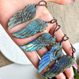 Labradorite Wing Pendant Necklace Adjustable Braided Cord Natural Iridescent Stone