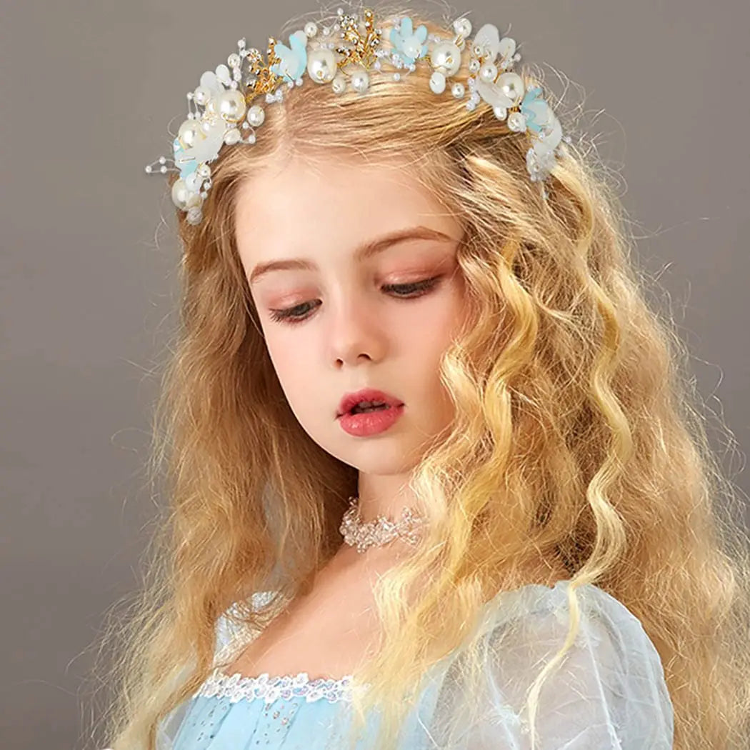 Girls Pearl Flower Wreath Floral Garland Head Hoop