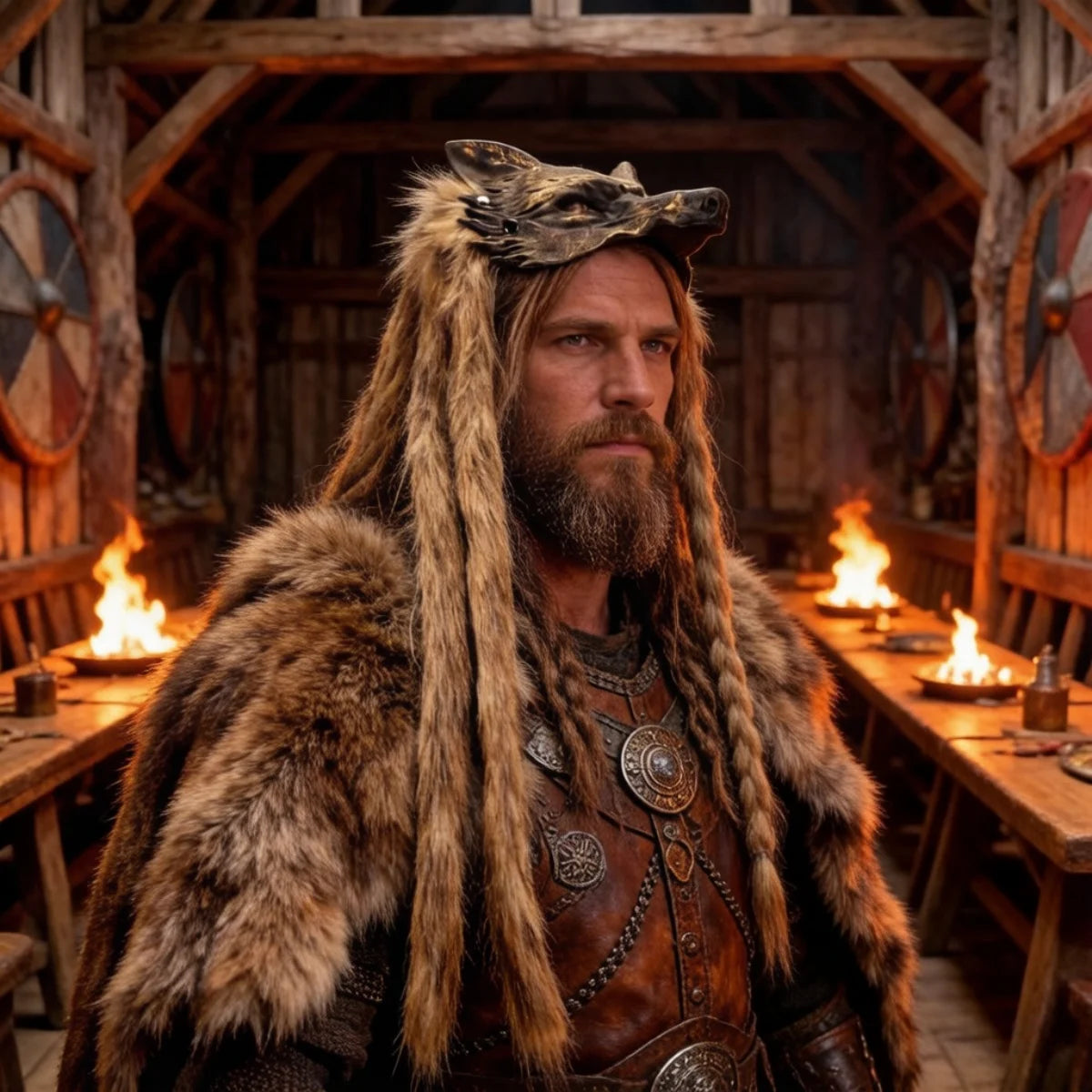 Unisex Viking Faux Fur Headdresses and Wolf Head Masks