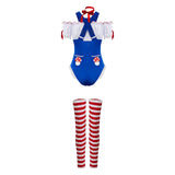 Women Mushroom Costumes Romper Jumpsuit Striped Leg Warmers Hat and Choker Halloween Cosplay Outfit