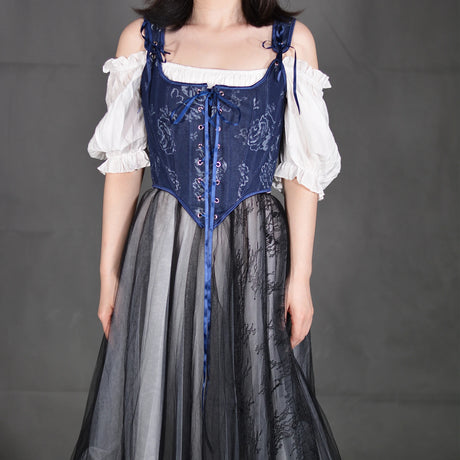 Blue Rose French Renaissance Corset Tops Lace-up Overbust Corset