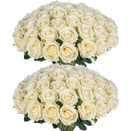 50 Pcs Velvet Roses Artificial Flowers Real Touch Fake Roses Valentine's DIY Wedding Bouquet Home Decor