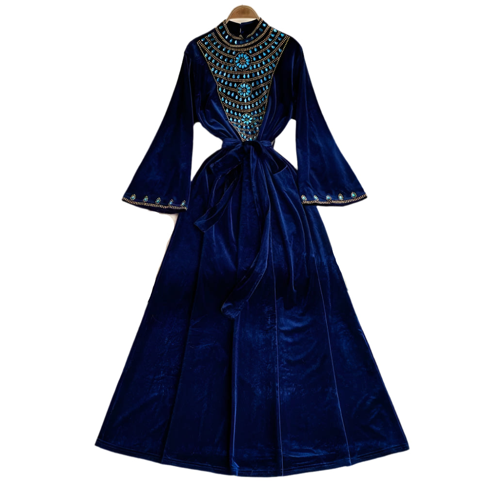 Royal Peacock Velvet Dress