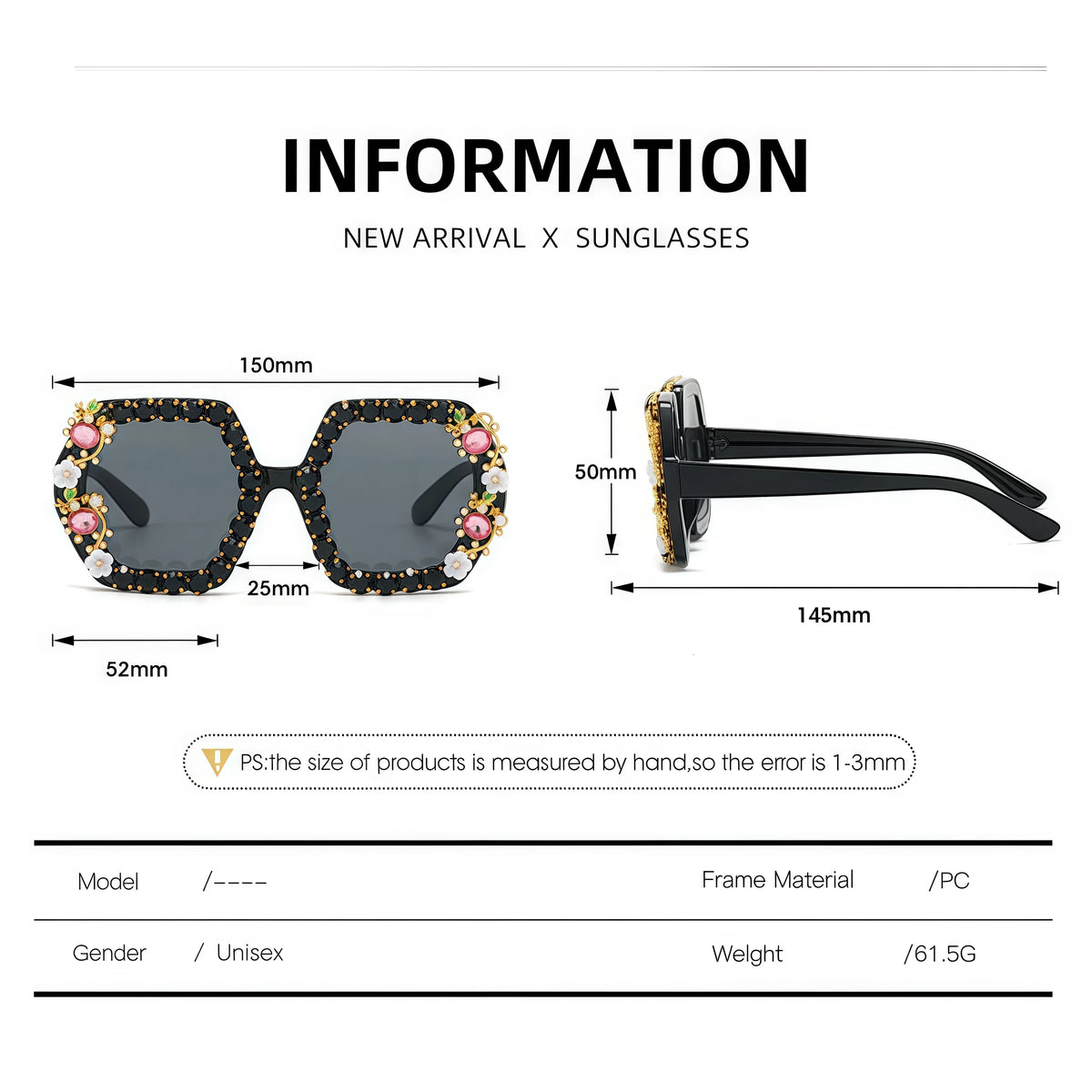 Gilly's Rhinestone Sparkling Square Frame Sunglasses Funglasses