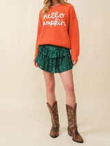 Hello Pumpkin Halloween Sweater Letter Embroidery Knit Fall Winter Pullover
