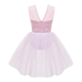 Girls Ballet Gymnastics Figure Ice Skating Sequin Leotard Tutu Dress Performance Dancewear
