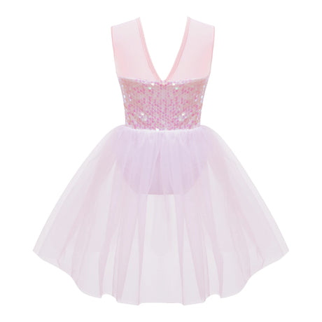 Girls Ballet Gymnastics Figure Ice Skating Sequin Leotard Tutu Dress Performance Dancewear