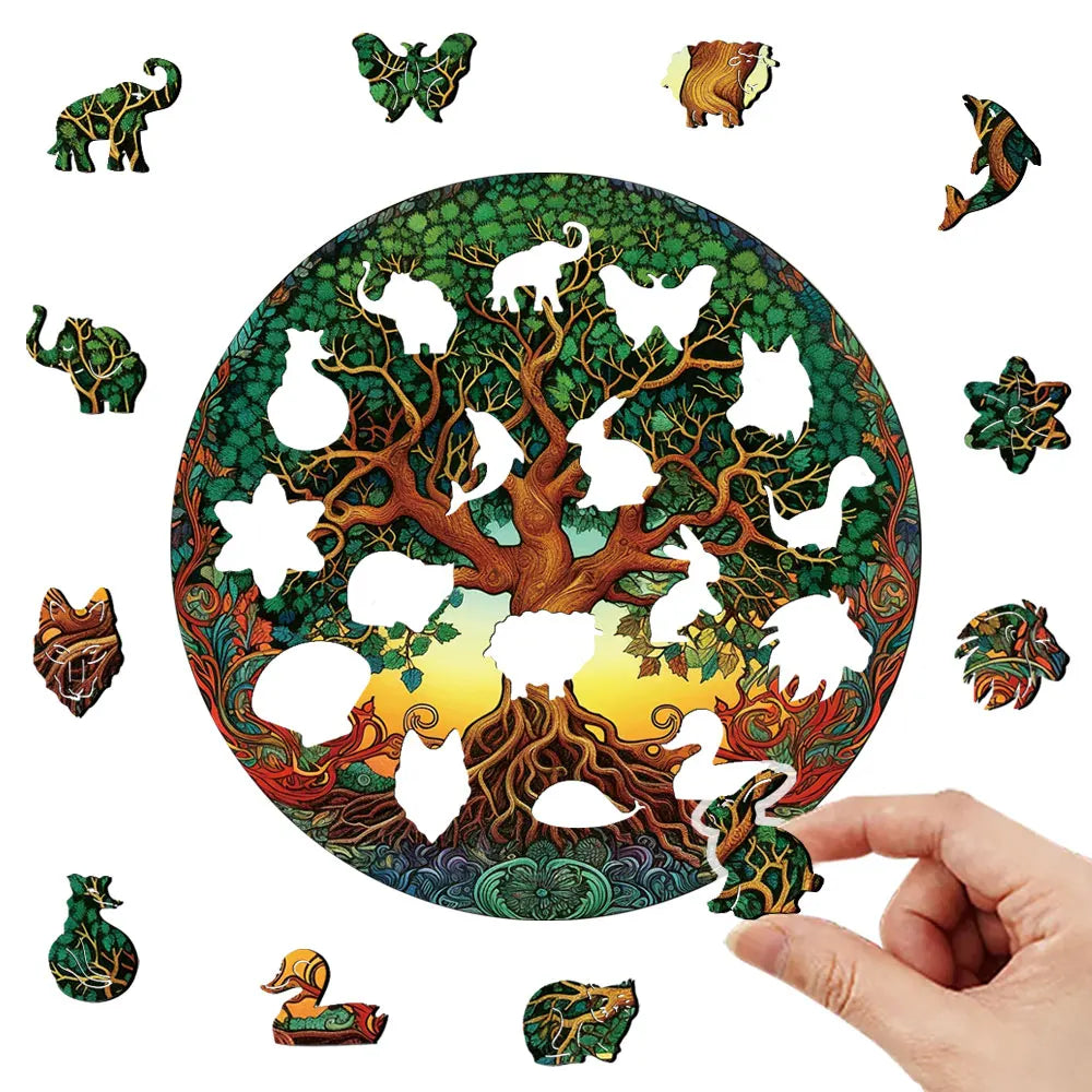 Tree of Life Wooden Jigsaw Puzzle Irregular Animal Shaped Pieces