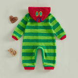 Hungry Caterpillar Baby Boys Girls Fall Winter Romper Long Sleeve Plush Costume Fleece Long Sleeve Hooded Jumpsuit