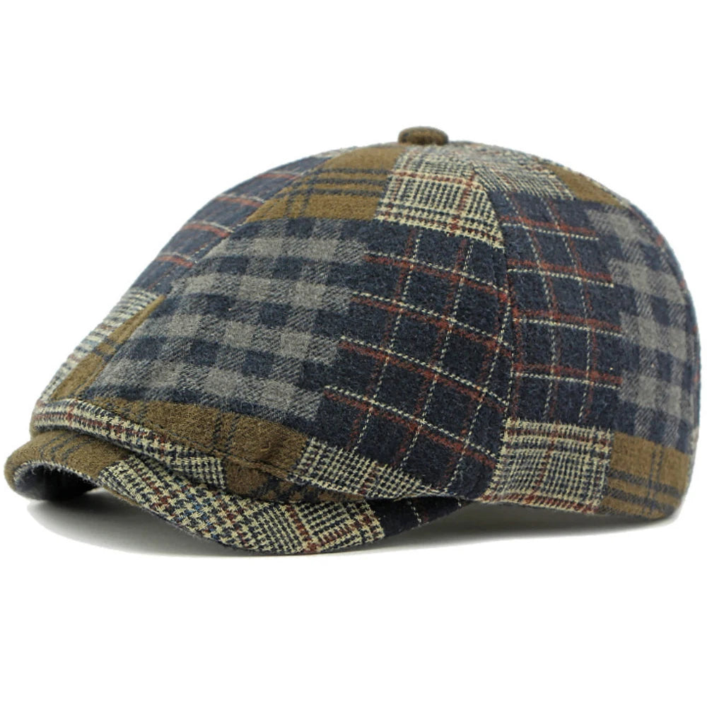Patchwork Plaid Cabbie Beret Hat