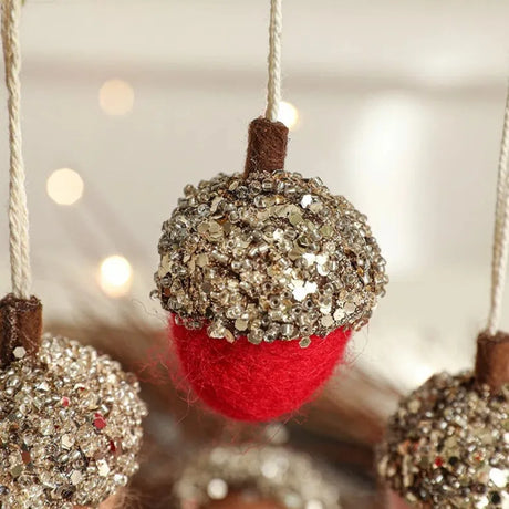 Wool Felt Glittery Acorn Ornaments Christmas Tree Hanging Decor