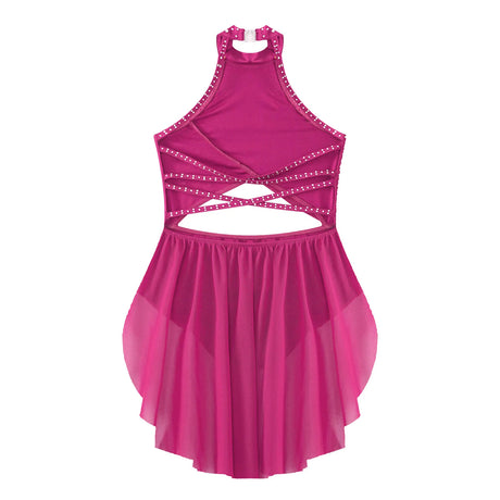 Girls Dance Performance Rhinestone Fringed Dress Figure Ice Skating Dancewear