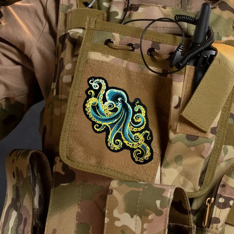 Blue Octopus Embroidery Iron-On Patch Tactical DIY Craft