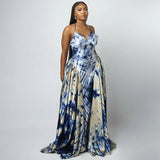 Makayla's Satin Floral Lace-up Backless Maxi Dresses