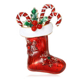Red Enamel Christmas Stocking Candy Canes Brooches